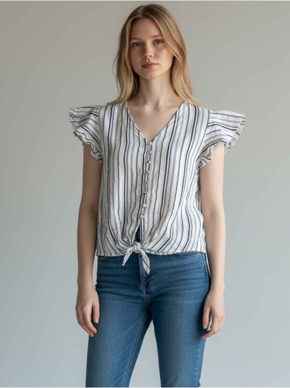 Sim & Sam Elegant Striped V-Neck Blouse